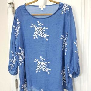 Blue Floral Embroidered Top